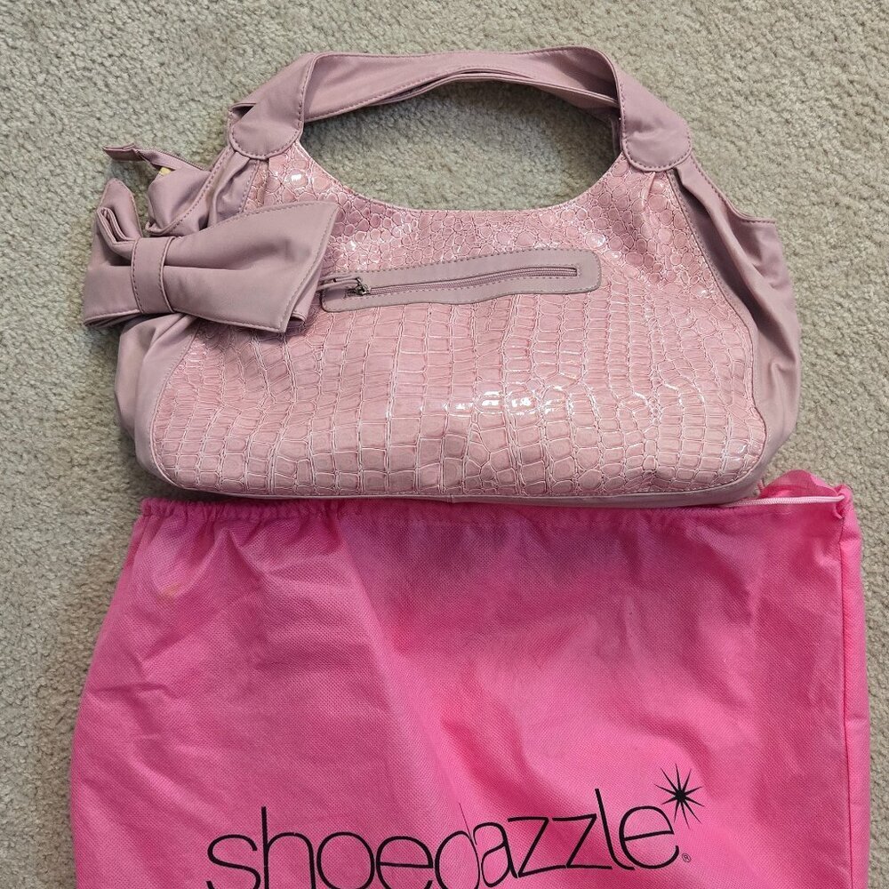 Shoe Dazzle Pink Croc-Texture Shoulder Bag with Bow